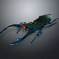3D Rendered Beetle with Large Blue Pincers Red Eyes and Green Exoskeleton
