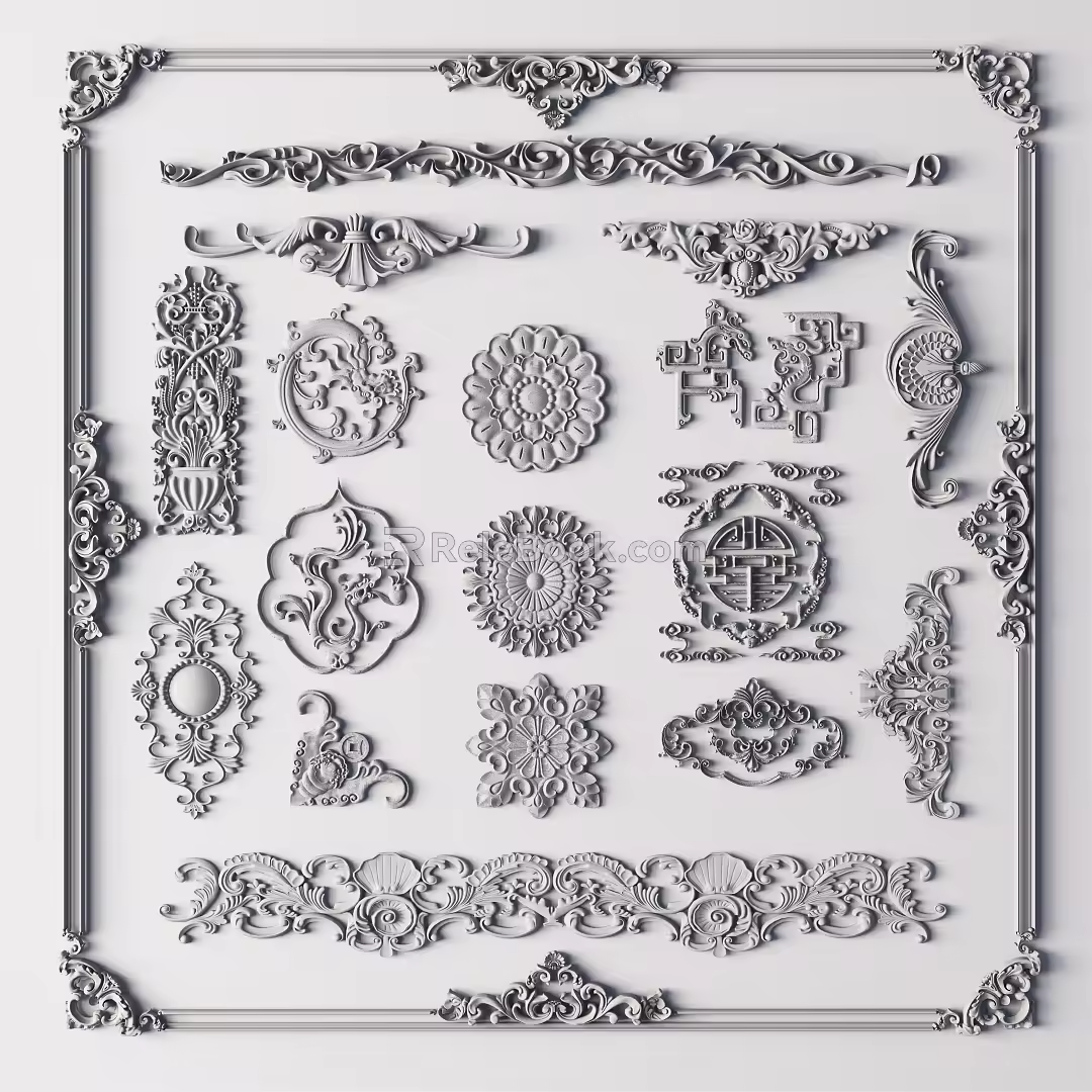 European-style carved plaster lines 3d model