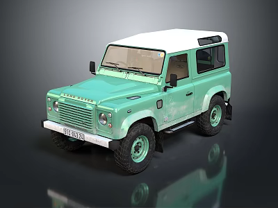 Classic Light Green Off Road Car With White Roof And All Terrain Tires 3d model
