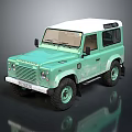 Classic Light Green Off Road Car With White Roof And All Terrain Tires