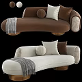Modern Brown Beige Sectional Sofa With Throw Pillows Blanket Curved Design Metallic Legs