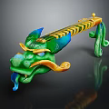 Vibrant Green Blue Yellow Dragon Shaped Musical Instrument and Artistic Painting Tools Decorative