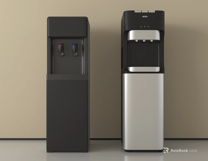 Modern Standing Automatic Water Dispensers in Black and Silver for Home Office 3d model 