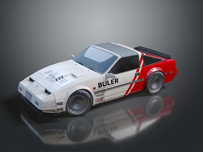 BULLER Two Door Sports Car In White And Red With Reflection On Surface 3d model