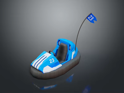 Blue Inflatable Bumper Car Toy With Number 23 Flag For Kids Play 3d model