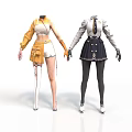 Stylish Fashion Outfits On Mannequins With Yellow Top White Shorts And Dark Skirt
