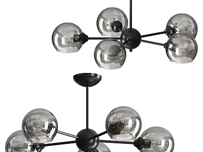 Modern Chandelier With Black Metal Arms And Multiple Transparent Glass Globes 3d model