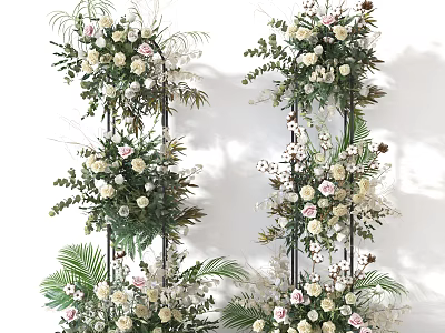 Elegant Decorative Vase Arrangement With Pink White Flowers And Green Leaves 3d model