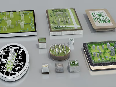 Commercial Architectural Model Devices With Square Circular Bases Green Landscaping And White Building Structures 3d model