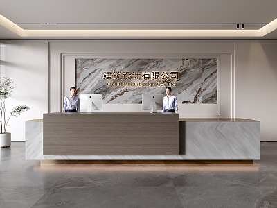 Company Front Desk Background Wall Reception Area Bar Desk Reception Desk Lobby Simple Lobby 3d model