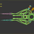 Futuristic Sci Fi Weapon With Green Metallic Design Laser Beam And Flames