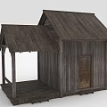 Rustic Wooden Cabin With Sloped Wooden Roof Front Porch And Vintage Wooden Door
