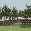 Rustic Garden Landscape With Pergola Red Fruit Trees Bamboo Fence Stone Path And Vegetable Beds