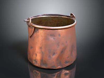 Handmade Copper Cooking Pot With Hammered Texture And Metal Handles 3d model