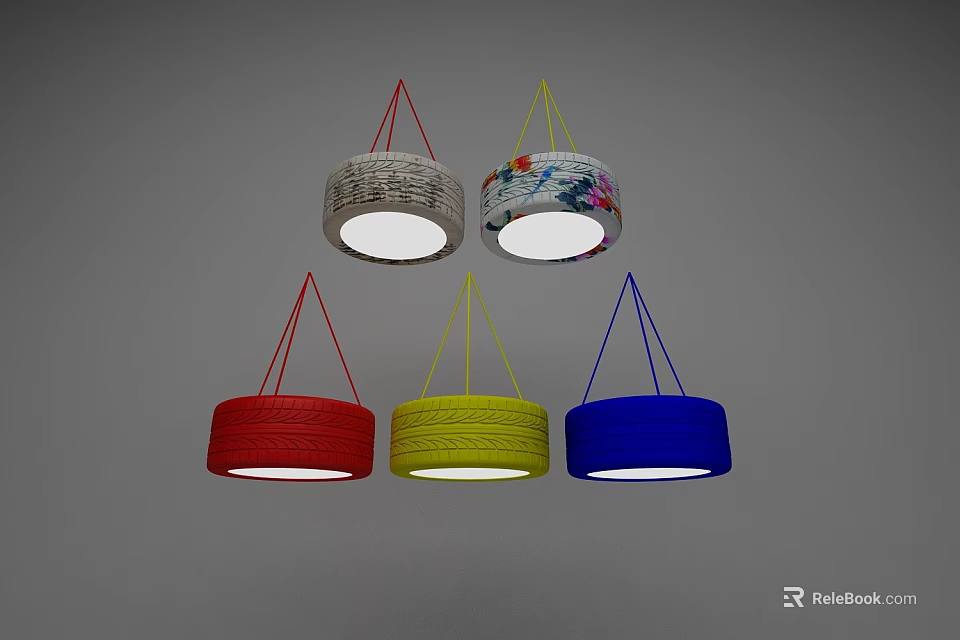 Colorful Round Pendant Lights With Red Yellow Blue And Decorative Patterns 3d model