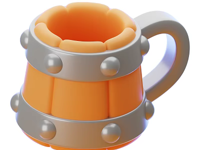 Cartoon Barrel Shaped Mug With Orange Body Gray Metal Rings And Rivets 3d model