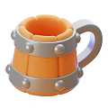 Cartoon Barrel Shaped Mug With Orange Body Gray Metal Rings And Rivets