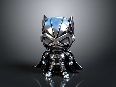 Chibi Style Silver Superhero Figure With Cat Ear Helmet And Cape 3d model