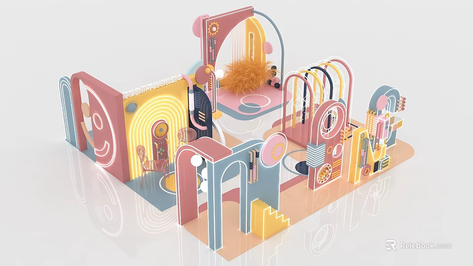 Colorful Creative Play Space With Geometric Arches Steps And Bright Tones 3d model 