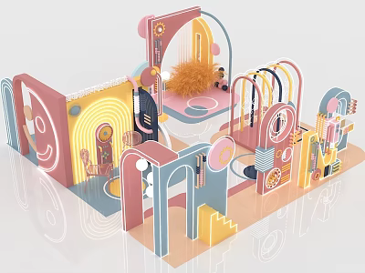 Colorful Creative Play Space With Geometric Arches Steps And Bright Tones 3d model