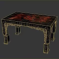 Traditional Chinese Dining Table With Carved Legs And Black Red Patterned Surface