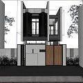 Stylish Modern Detached Villa Exterior With Large Lattice Windows And Green Plants