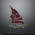 Unique Turquoise Water Vehicle with Red Sail and White Spiral Patterns
