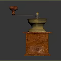 Vintage Coffee Grinder With Wooden Base Metal Grinding Parts And Red Handle