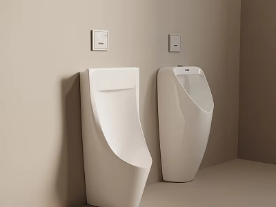 Modern White Wall Mounted Urinals In Contemporary Bathroom Interior Design 3d model
