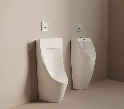 Modern White Wall Mounted Urinals In Contemporary Bathroom Interior Design 3d model