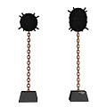 Two Black Spiked Sphere Weapons With Red Chains And Black Bases 3d model
