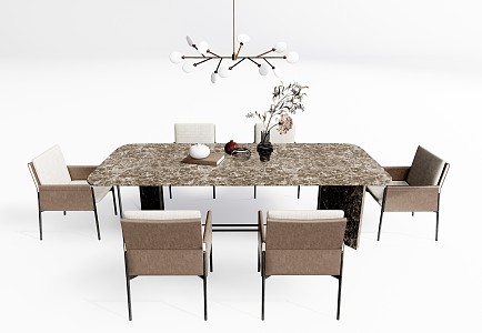 Modern Dining Table and Chair Combination Dining Table and Chair Dining Table and Chair Combination Art Chandelier 3d model