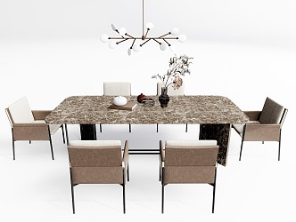 Modern Dining Table and Chair Combination Dining Table and Chair Dining Table and Chair Combination Art Chandelier 3d model