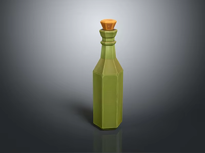 Green Polyhedral Olive Oil Bottle With Orange Cap For Food Seasoning In Kitchen 3d model