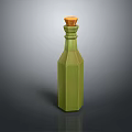 Green Polyhedral Olive Oil Bottle With Orange Cap For Food Seasoning In Kitchen