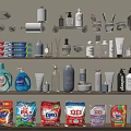 Assorted Household Laundry And Daily Cleaning Products With Detergent Bottles Powder Packets And Bathroom Essentials