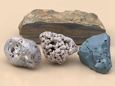 Natural Stones and Wood with Various Textures and Shapes for Decorative 3d model