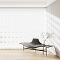 White Textured Curtain In Modern Living Room With Black Lounge Chair And Potted Plant
