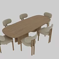 Modern Wooden Oval Dining Table and Chairs Set with Light Upholstered Backrest and Wooden Legs