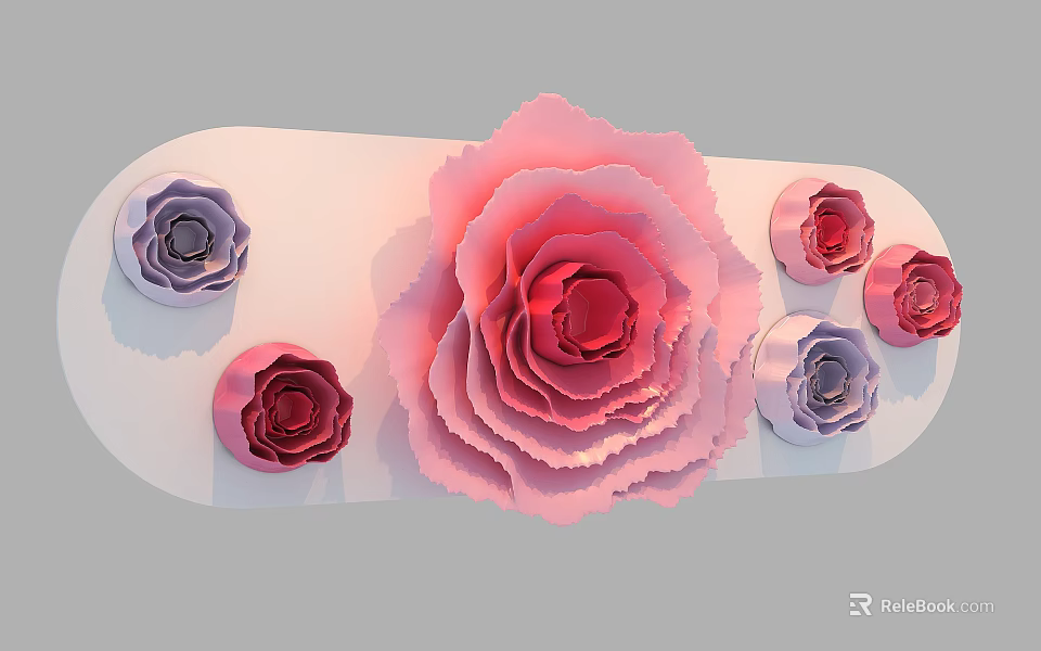 Window Display With Large Pink Paper Flower And Red Purple Decorative Flowers 3d model 