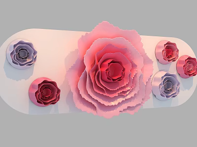 Window Display With Large Pink Paper Flower And Red Purple Decorative Flowers 3d model