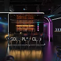 Modern Bar Interior Featuring Neon Bear Sculpture Open Space And Lighting Decor 3d model