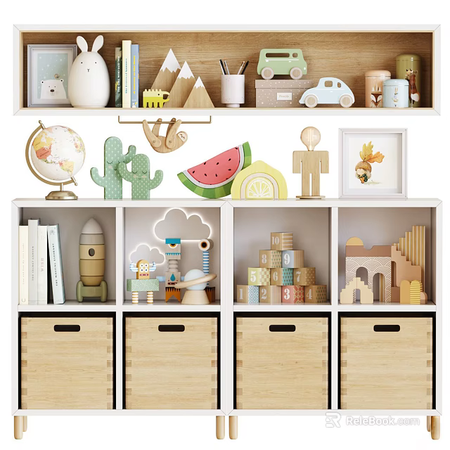 Modern Decorative Cabinet with Various Toys Books Storage Drawers and Decorations 3d model 