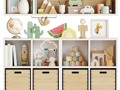 Modern Decorative Cabinet with Various Toys Books Storage Drawers and Decorations 3d model
