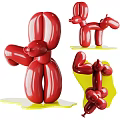 Modern Decorative Ornament Set Featuring Red Balloon Dogs On Yellow Stands