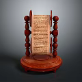 Decorative Wooden Scroll Stand Furniture With Carved Pillars And Rolled Manuscript