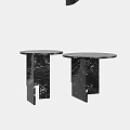 Two Modern Round Black Marble Coffee Tables With Unique Geometric Legs 3d model
