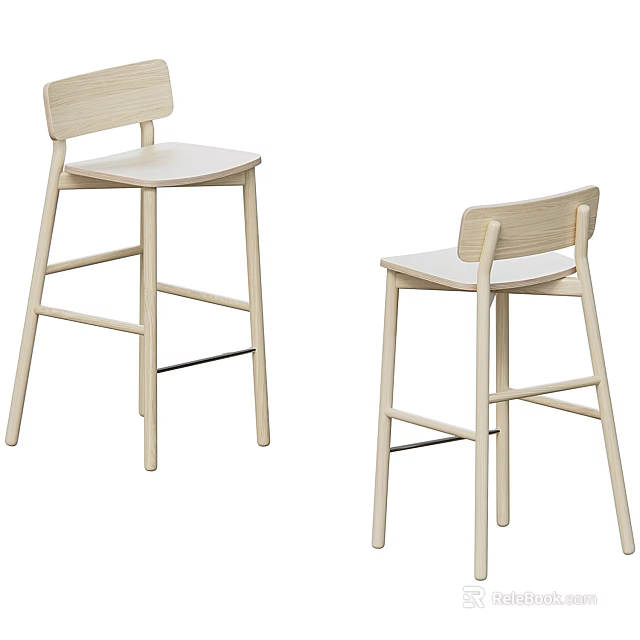 Modern Light Wood Bar Stools With Sleek High Back Design 3d model