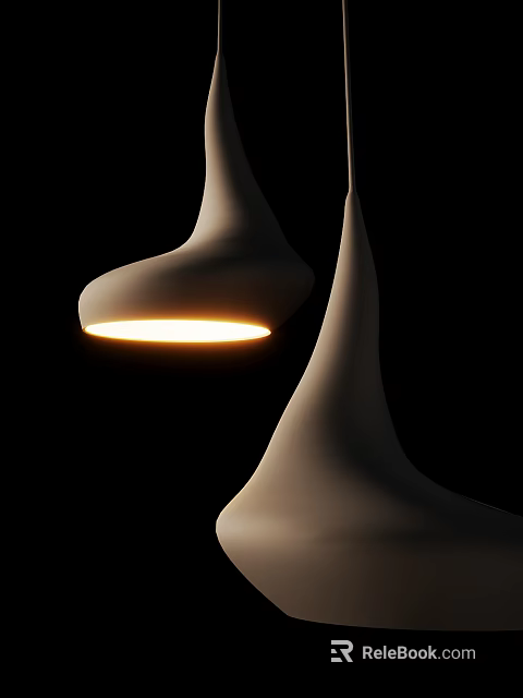 Sleek Contemporary Curved Chandelier With Ceramic Shade Warm Glow And Streamlined Shape 3d model 
