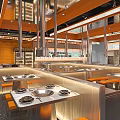 Modern Hotpot Restaurant Interior With Seating Arrangement Dining Tables And Open Layout